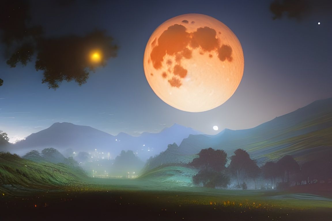 Harvest Moon Fantasy Landscape in Hyperdetailed Style