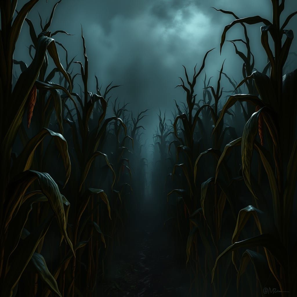 Terrifying Corn Maze in Eerie Fog