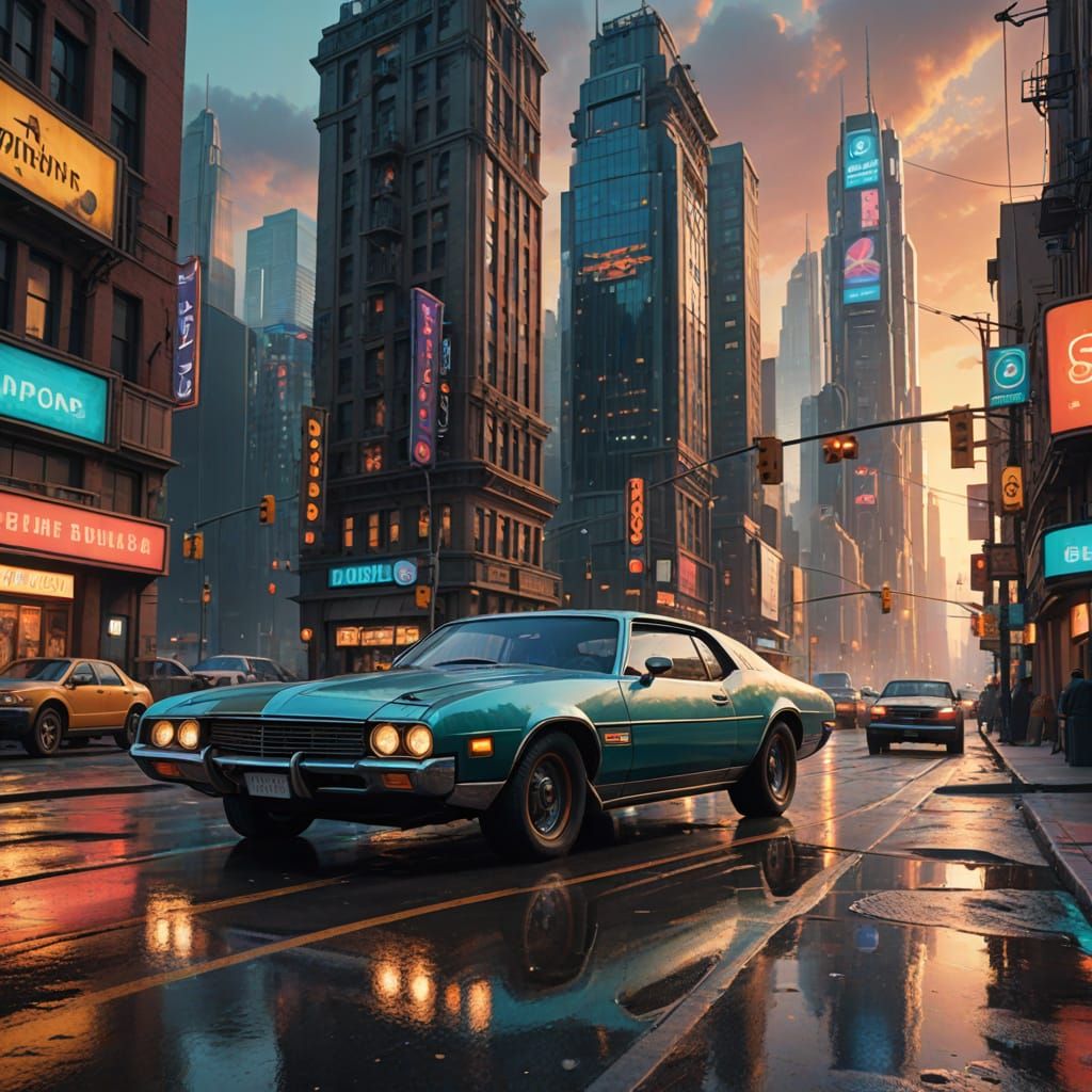 Timeless Automobile Enters Futuristic Metropolis in Golden L...