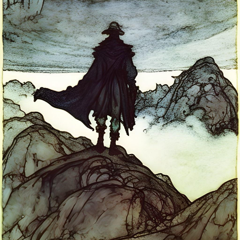 Wanderer Above the Sea of Fog, Arthur Rackham Style