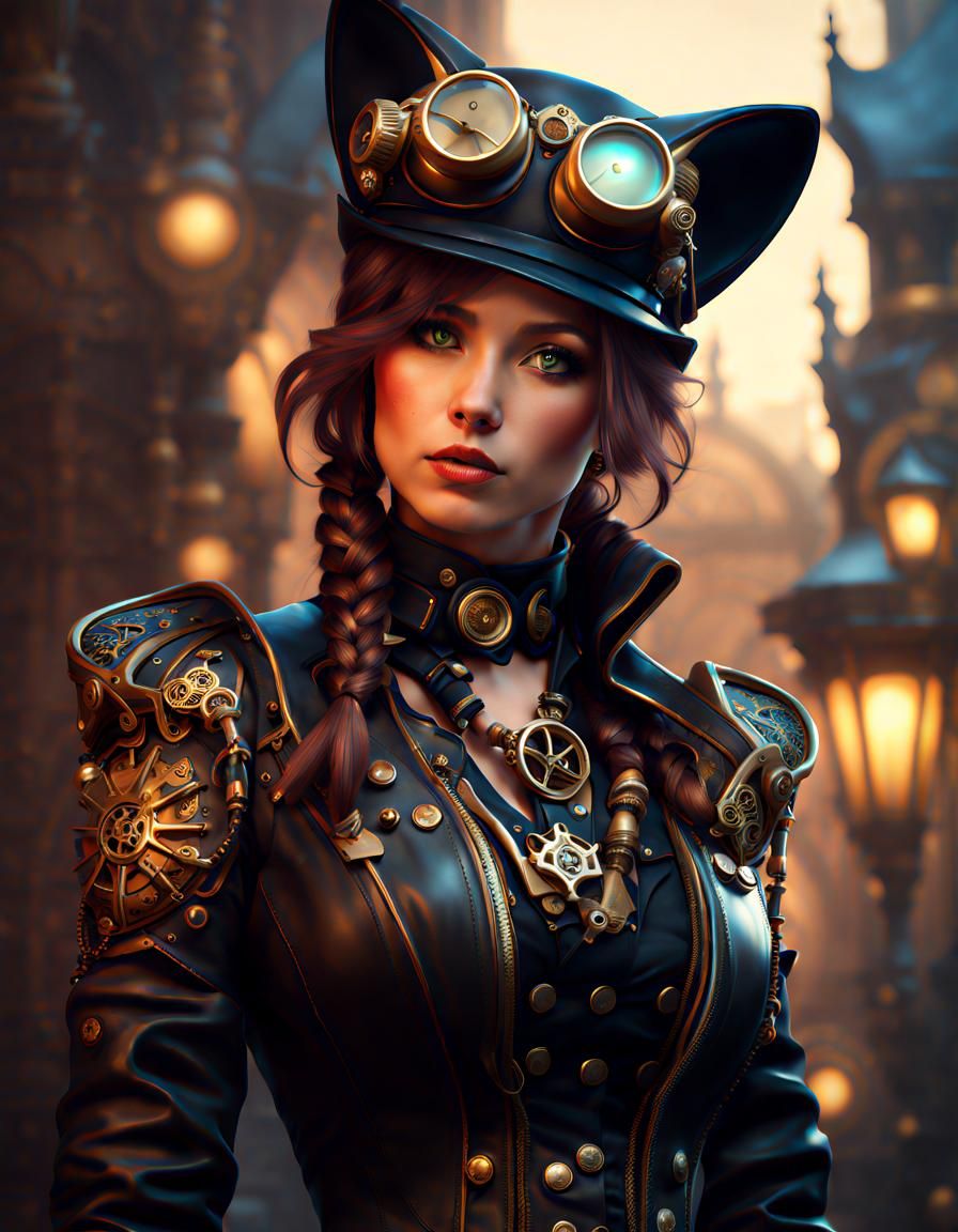 Steampunk Cat Girl Portrait in High Detail