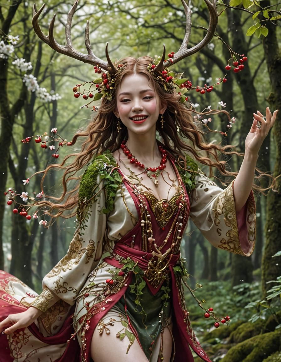 Dancing Druid with Sakura, Japonisme Style