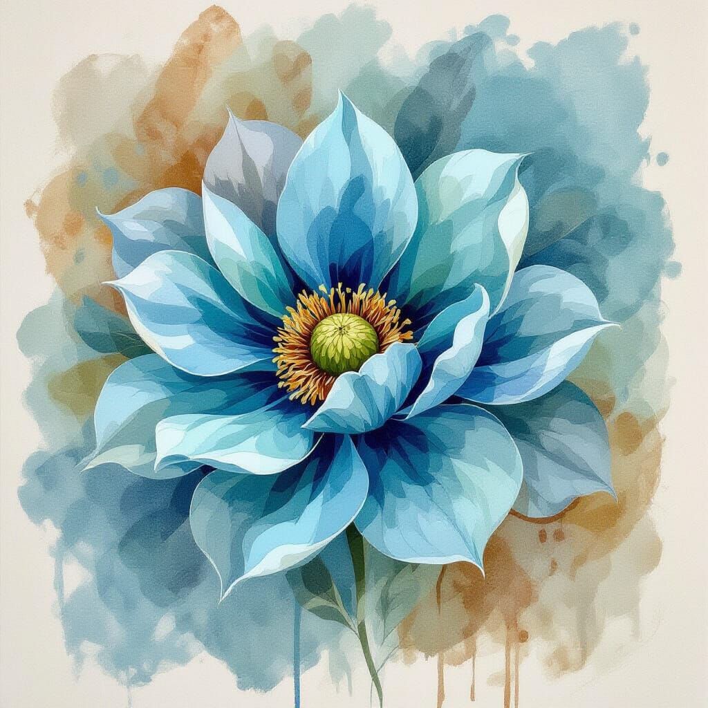 Abstract Flora in Aged Cyan and Umber Tones