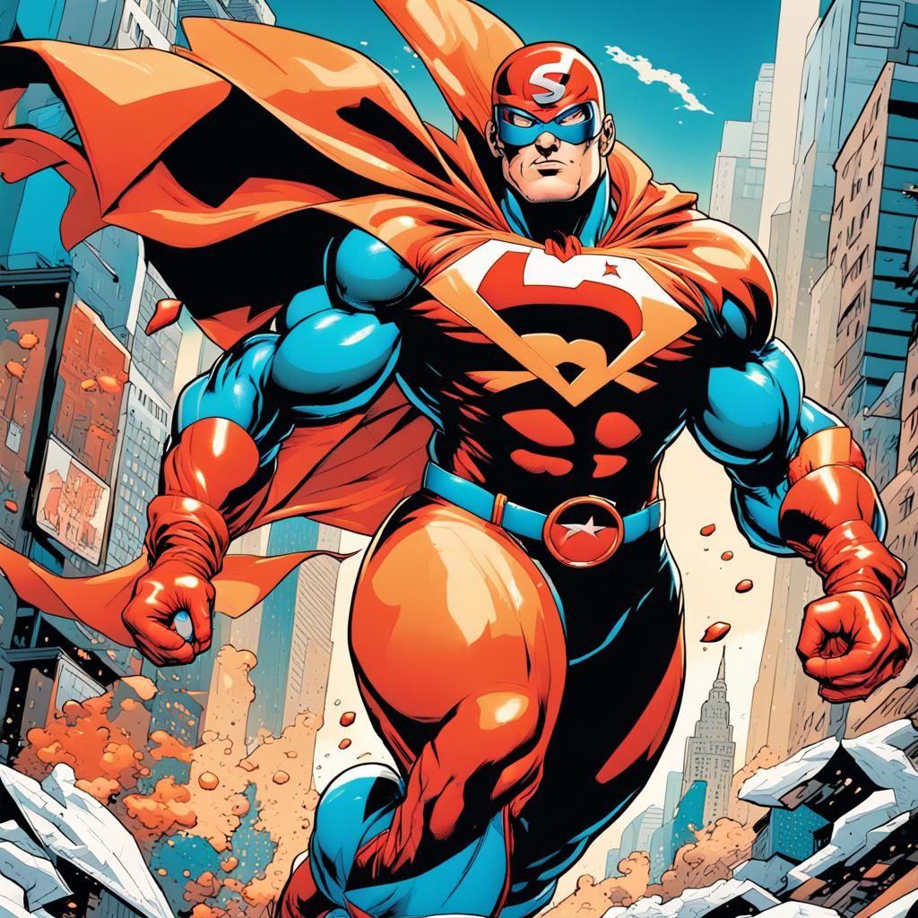 Super Mega Diaper Man in Dynamic Comic Book Art