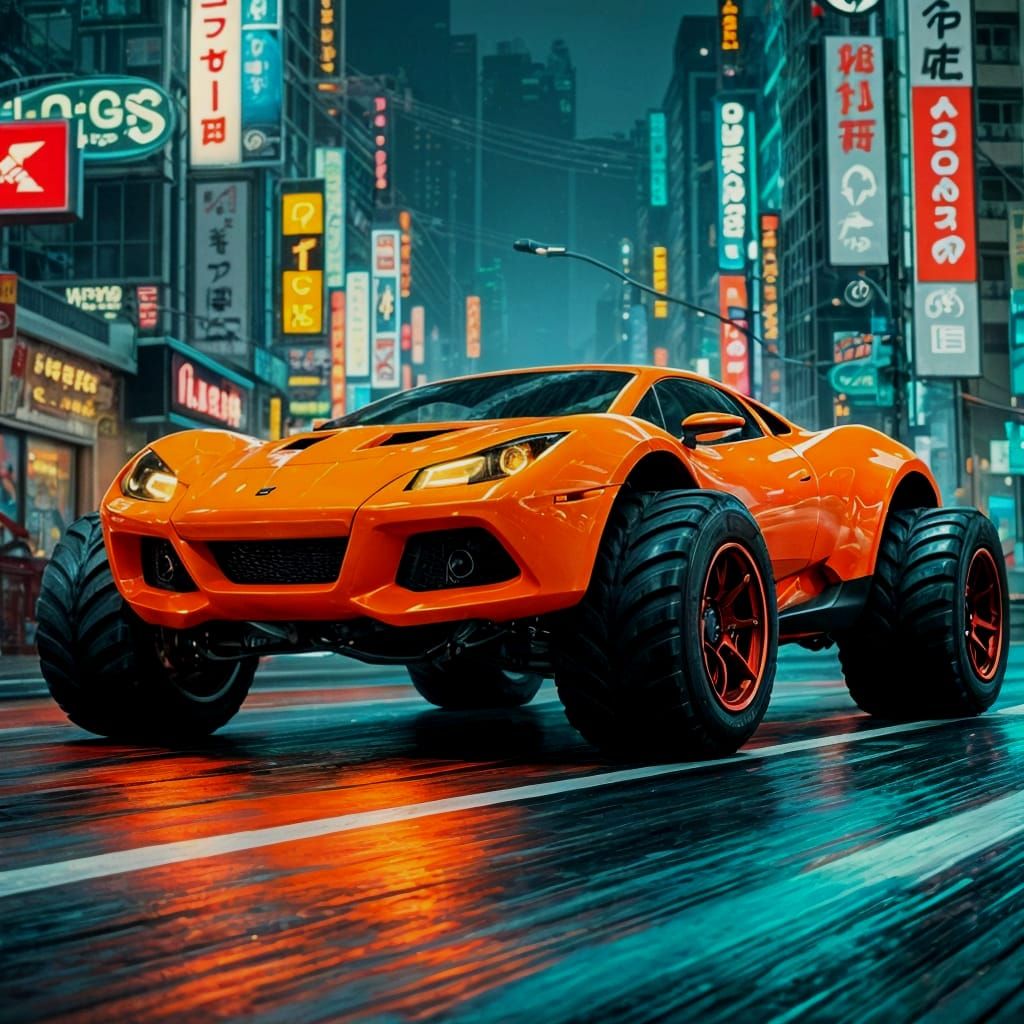 Cyberpunk Sports Car Rips Through Tokyo Night