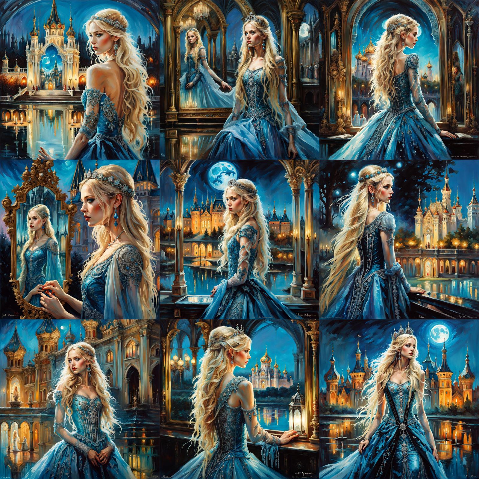 Ethereal Princess and Mirrored Reflection in Dark Fantasy St...