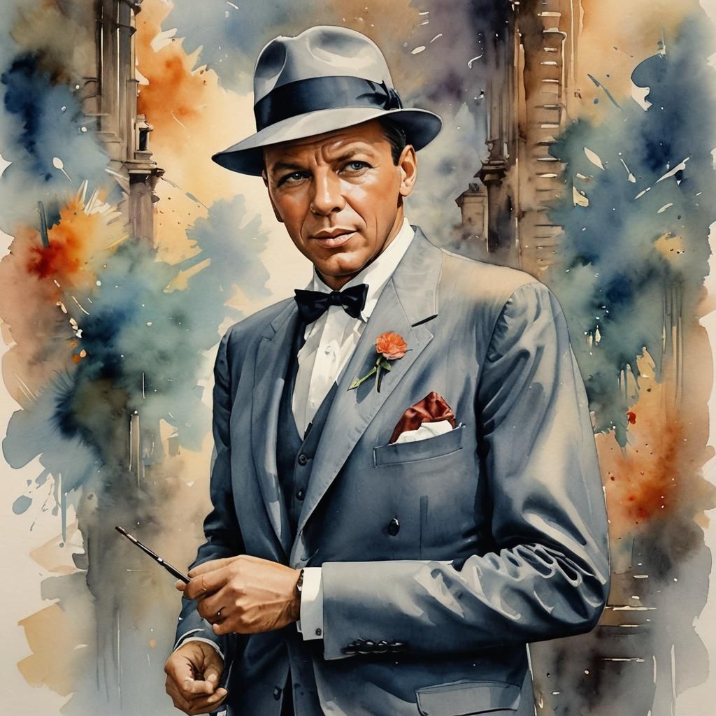 Frank Sinatra Portrait in Romantic Watercolor Style