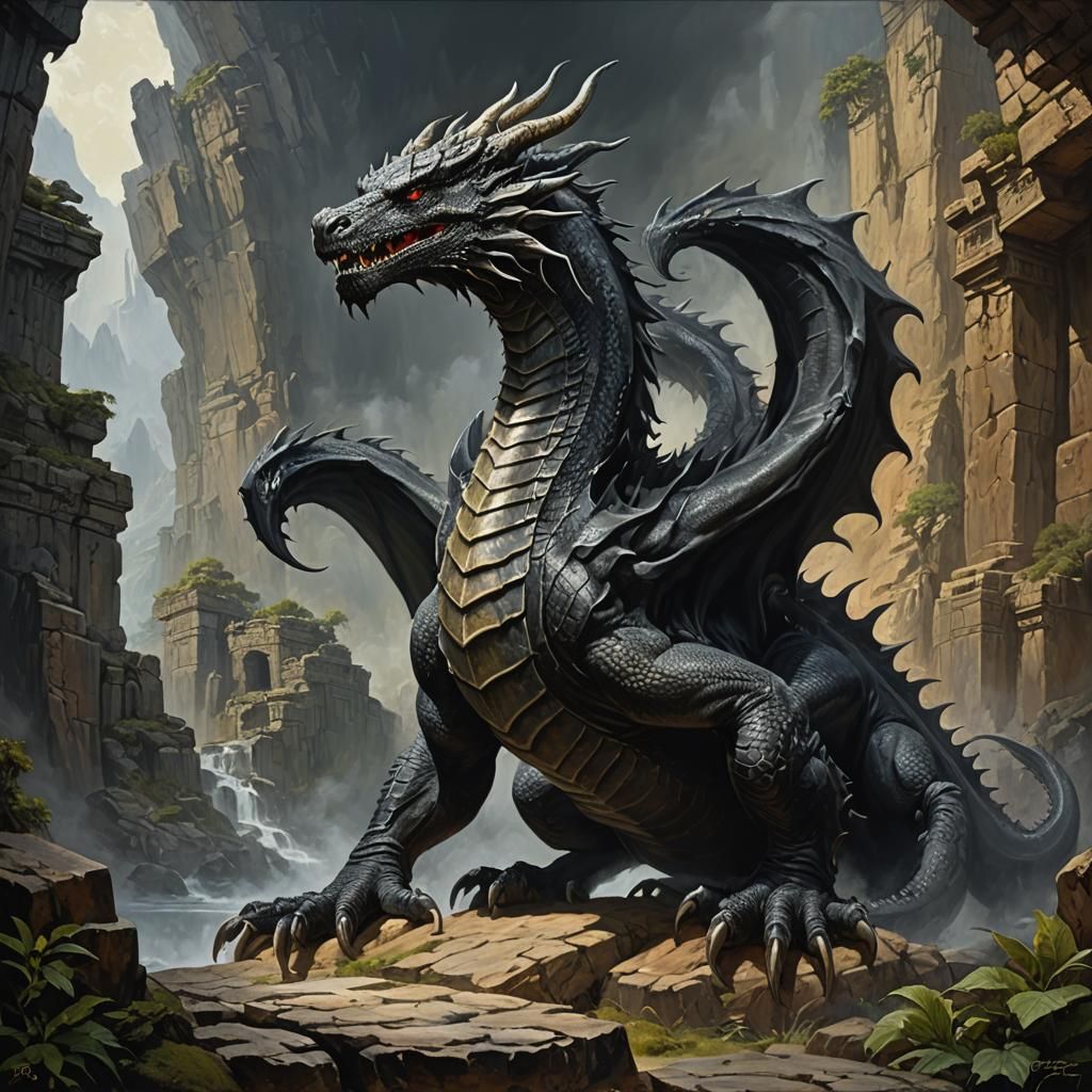 Epic Ancient Dragon in Oil Painting Style