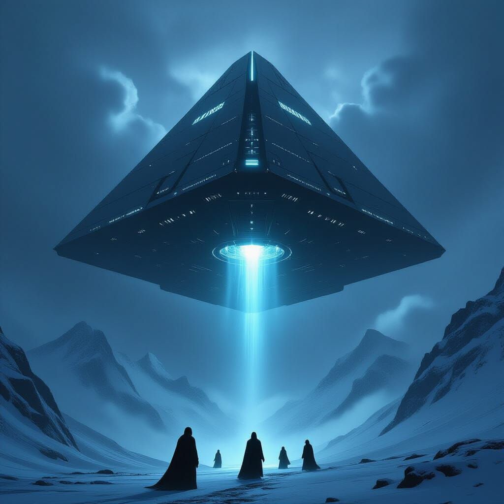 Alien Priests Emerge from Dark Pyramid Spaceship in Mountain...