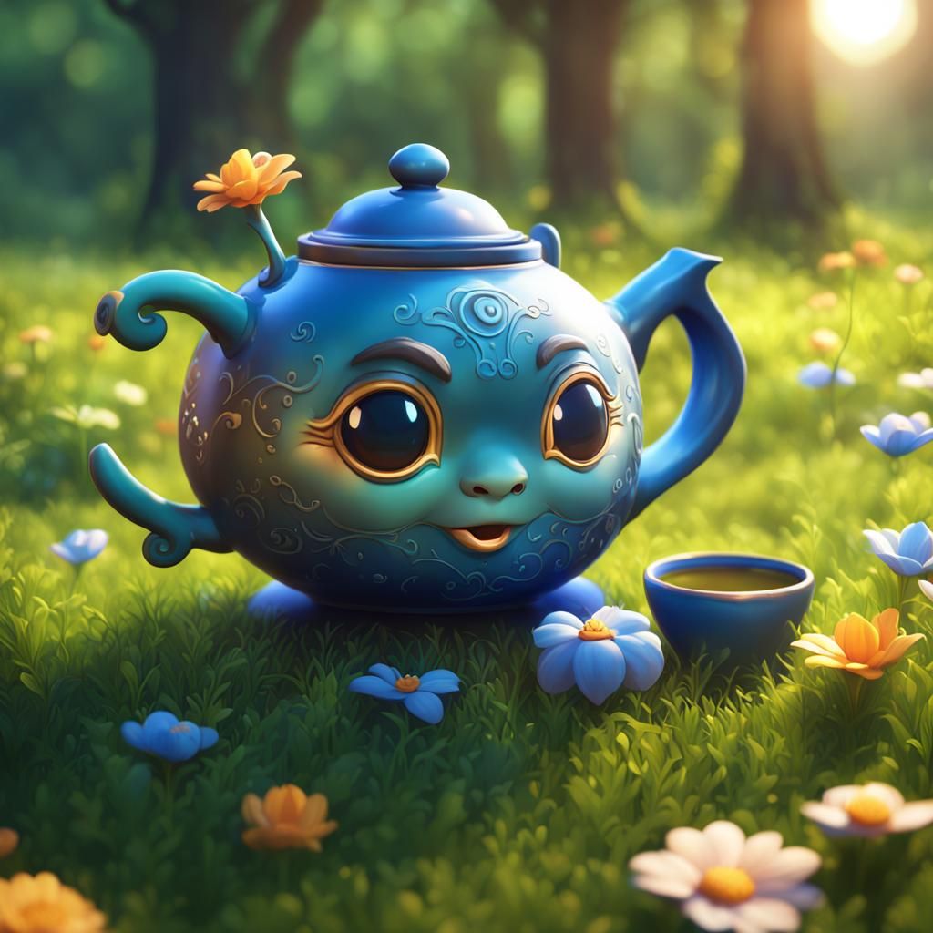 Chibi Teapot in Sunlight: Detailed Matte Painting