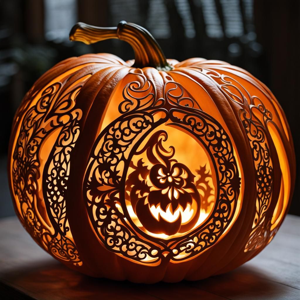 Intricate Filigree Carved Pumpkin