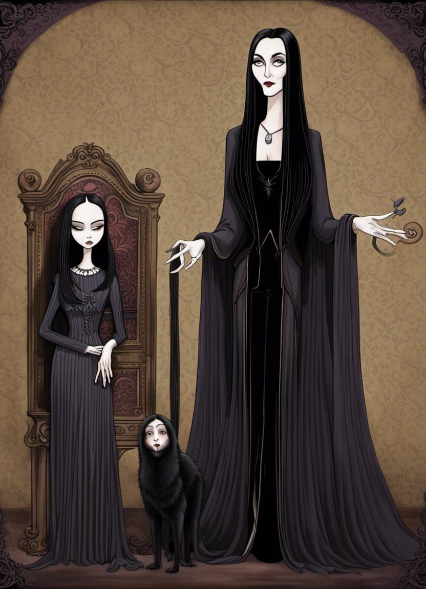 Morticia and Wednesday Addams Portrait