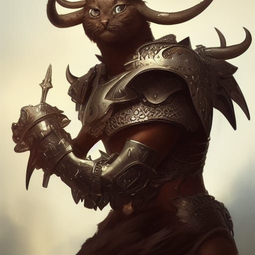 Armored Cat Creature Portrait in Hyperdetailed Style