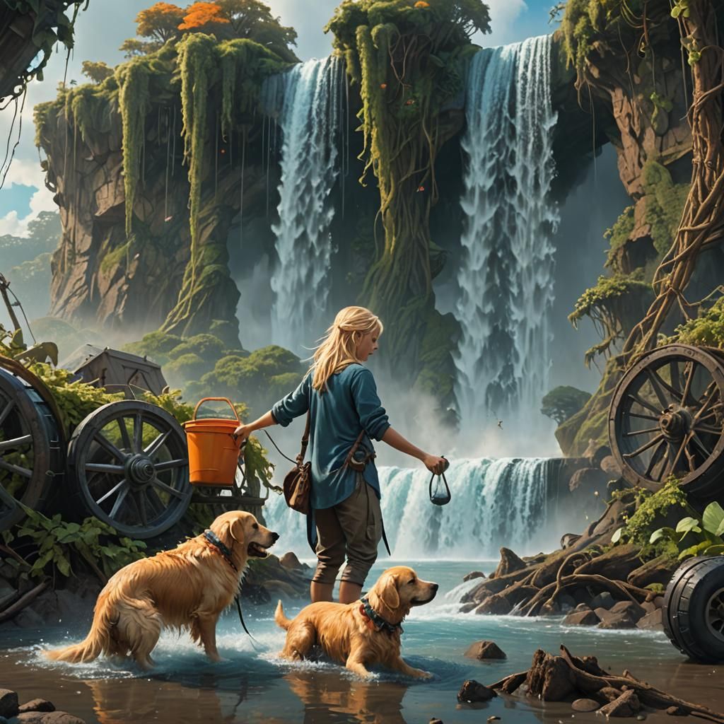 Fantasy Beach Dog Wash in Matte Painting Style