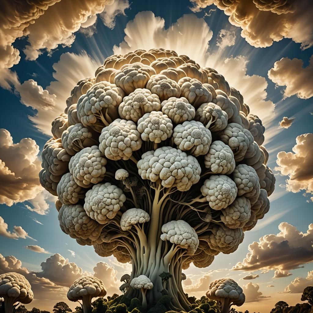 Surreal Cauliflower Mushroom Cloud in Dreamlike Style