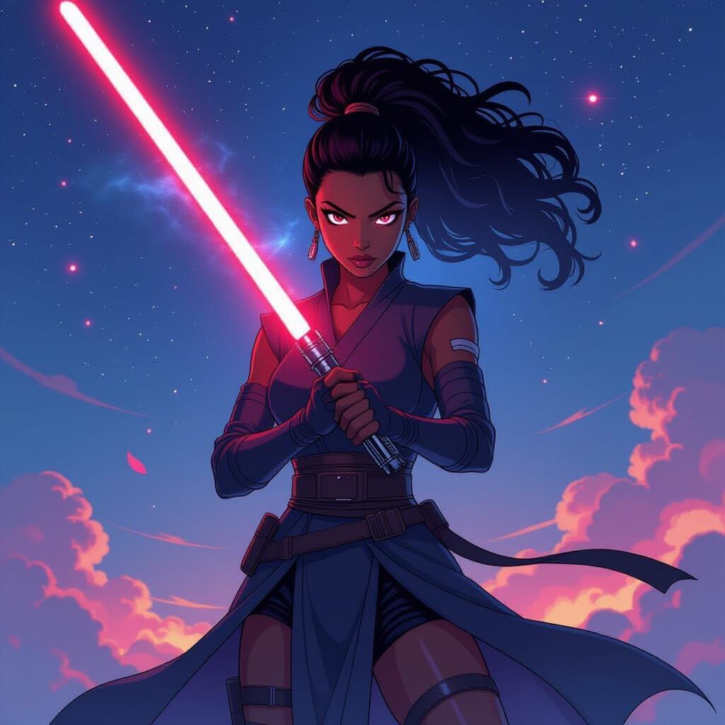 Sith Warrior in Anime Style with Lightsaber