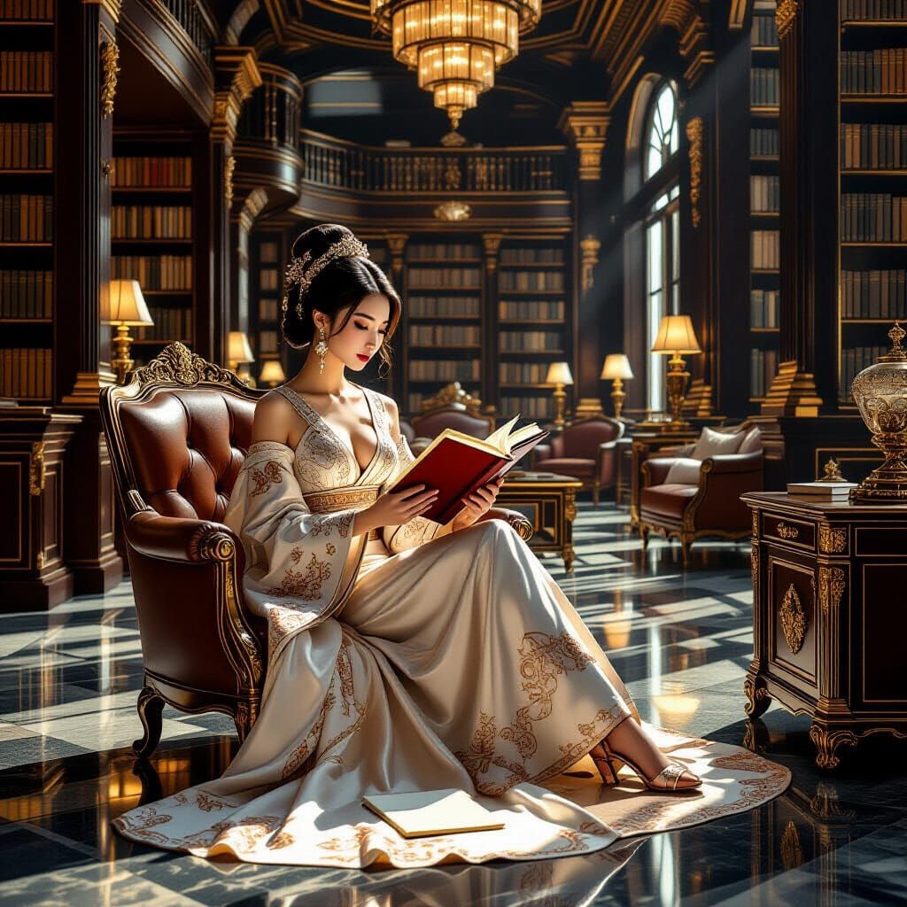 Art Deco Library: Serene Woman Reading