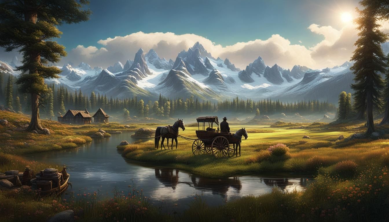 Merchant Resting by River: Dark Fantasy Concept Art