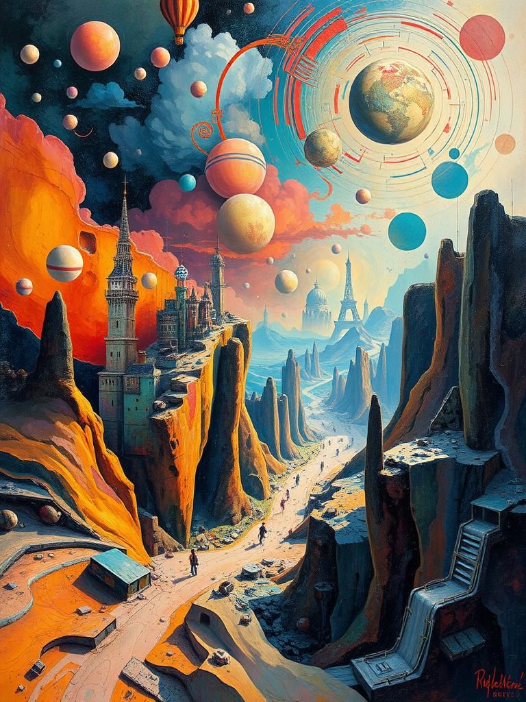 Surreal Dreamscape of Abstract Geometry in Iridescent Colors