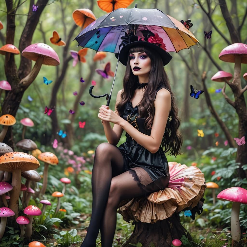 Mad Hatter Lady on Mushroom, Professional Photography
