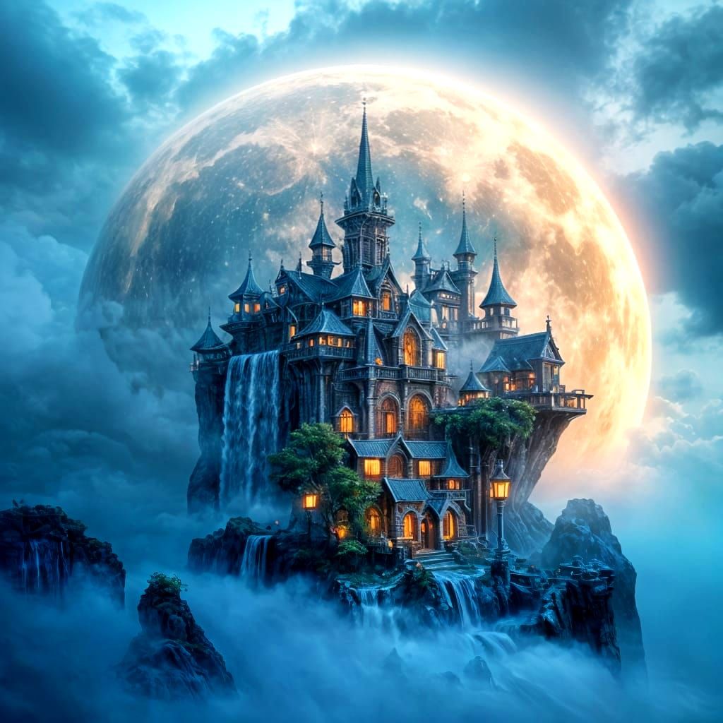 Misty Fairy Village Inside Giant Moon