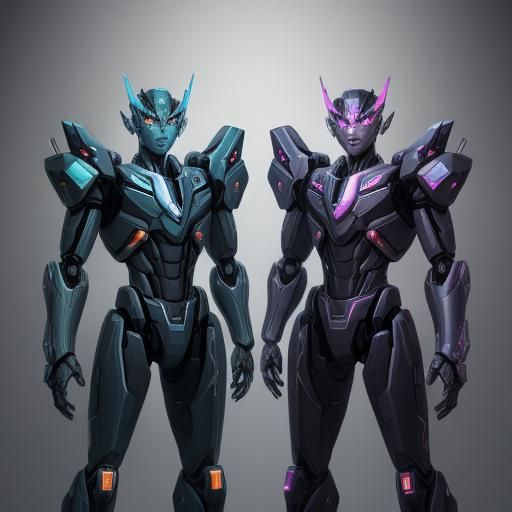 Cyberpunk Cybertronians in Synthwave Anime Style