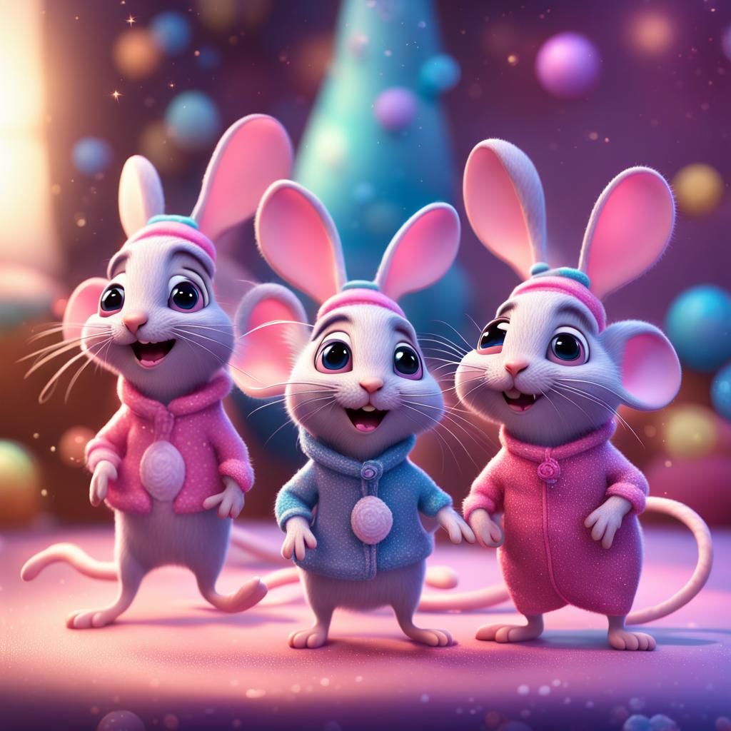 Playful Mice in Bunny Costumes: 3D Digital Art