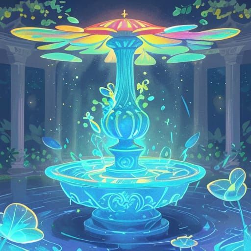 Glowing Book Fountain in Macro Art Style