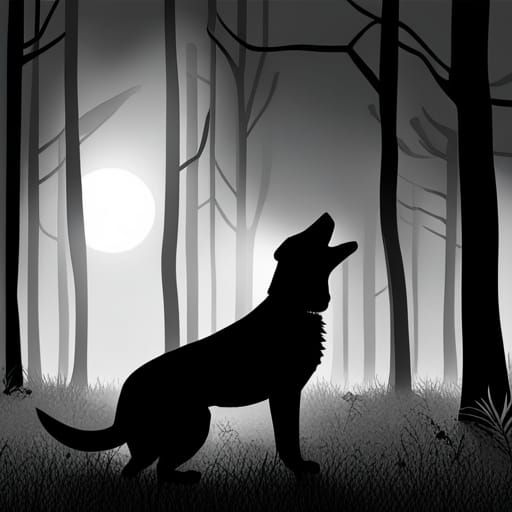 Dogs Howling Alone in a Dark Forest