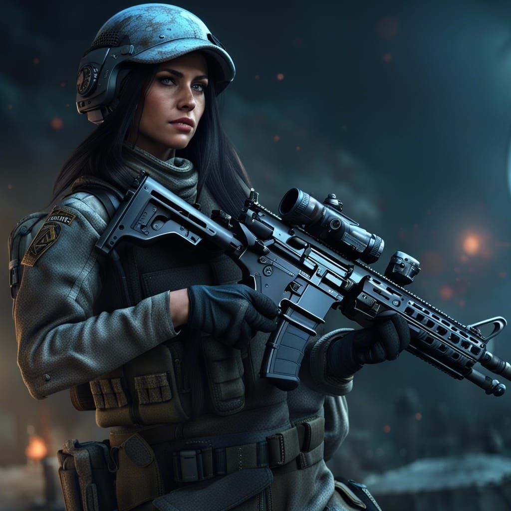 Female Soldier with M416 in Detailed Matte Painting