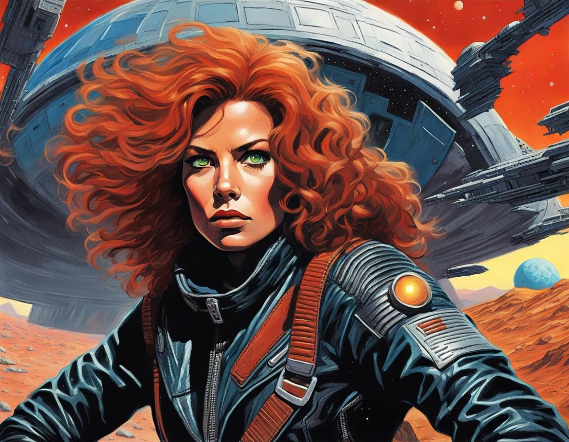 Sci-Fi Cowgirl Comic Art in Gritty Neon Light