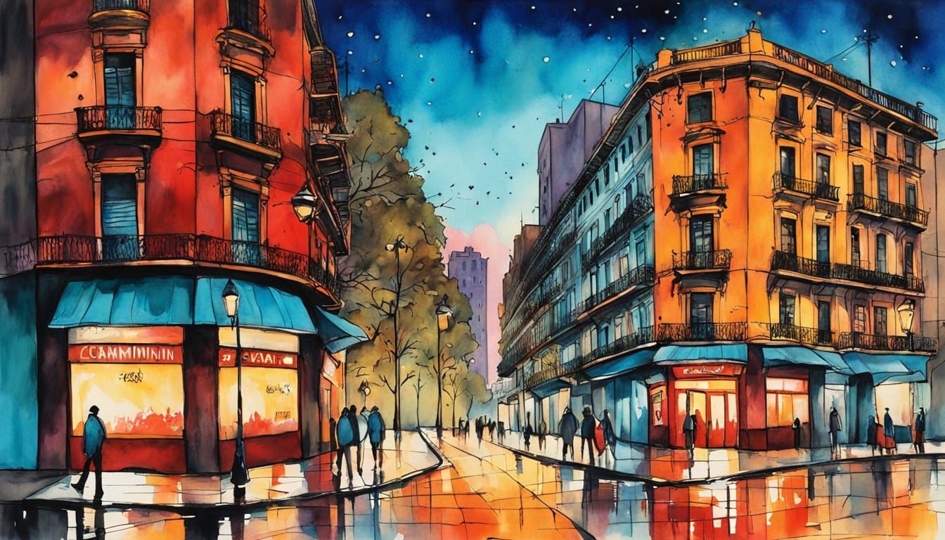 Vibrant Buenos Aires Street Scene in Klimt Style