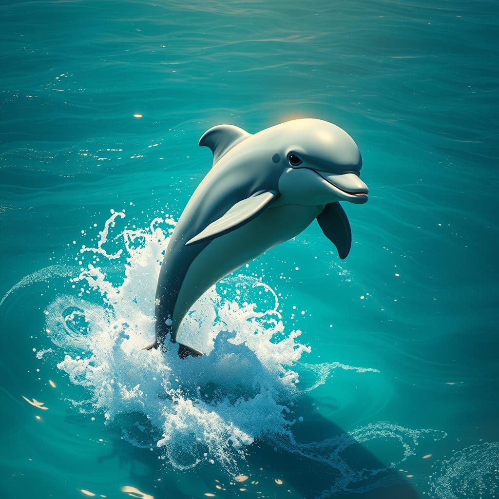 Majestic Dolphin Leaps in Vibrant, Dreamlike Oceanic Scene