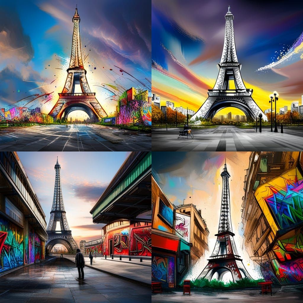 Eiffel Tower Graffiti in Hyperrealistic Splash Art