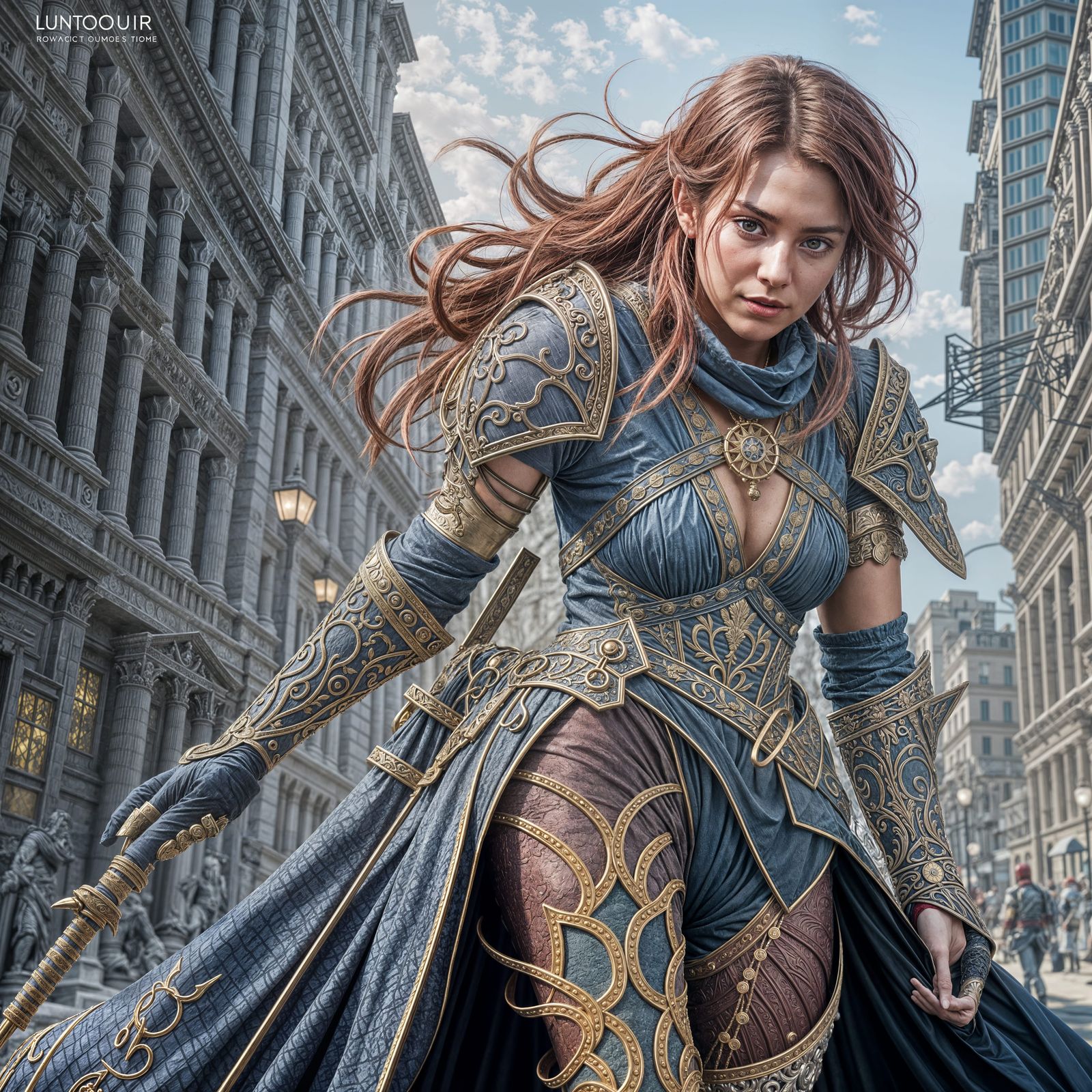 Elegant Red Haired Warrior in Ornate Armor