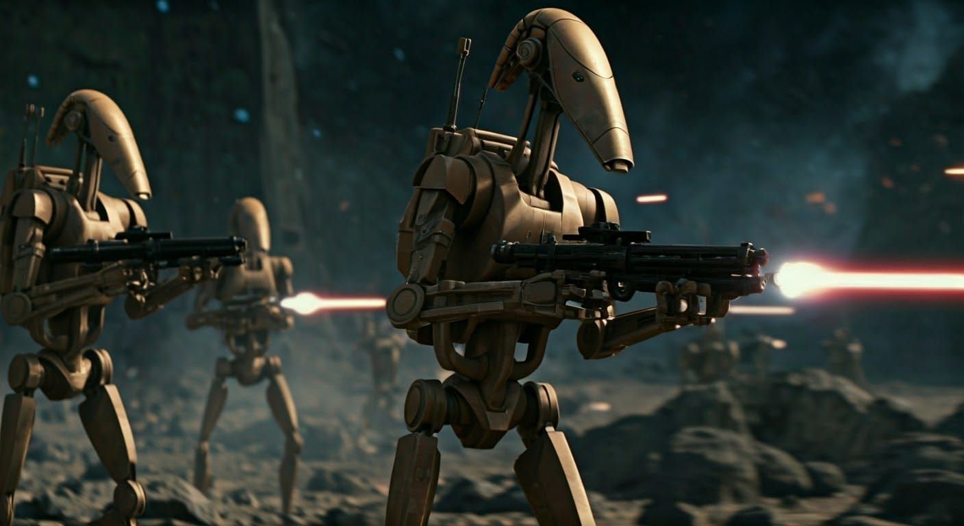 B1 Battle droids on the battlefield. Roger! Roger!