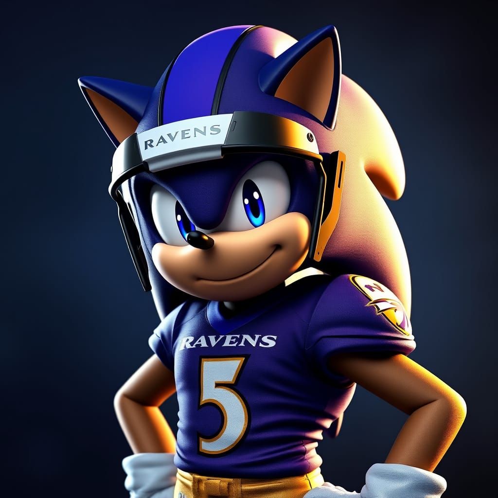 Sonic the Hedgehog as Ravens Football Star in Art Nouveau St...