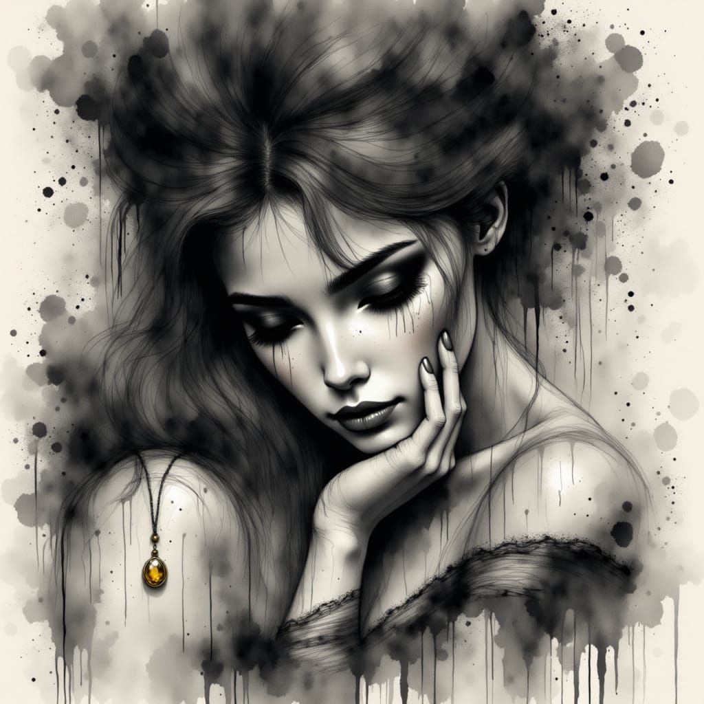 Regal Norse Goddess in Monochrome Charcoal with Melancholic ...