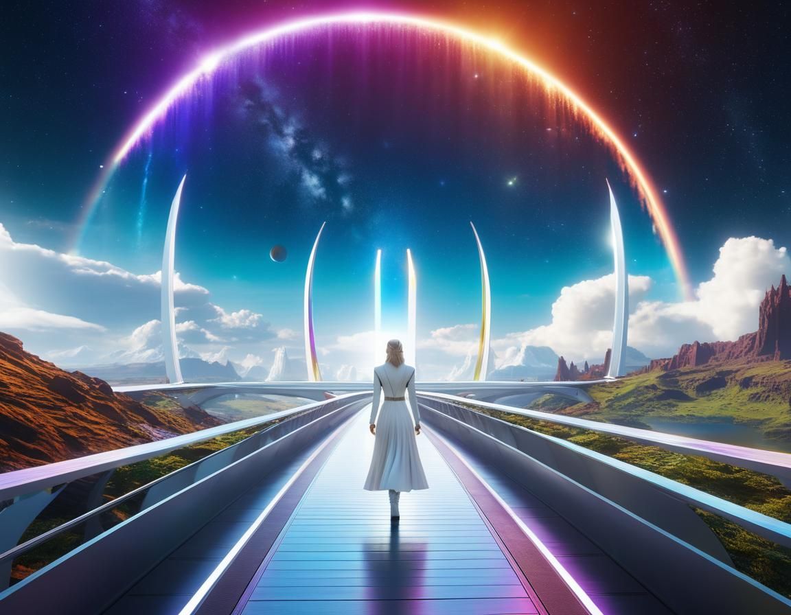 Woman Walks Rainbow Bridge to Asgard in 3D