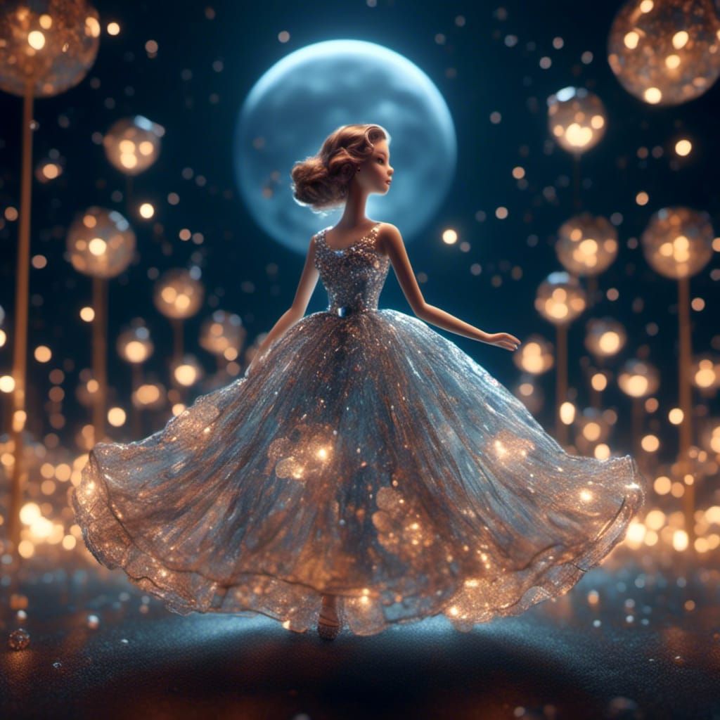 1950s Doll in Glass Dress with Night Sky