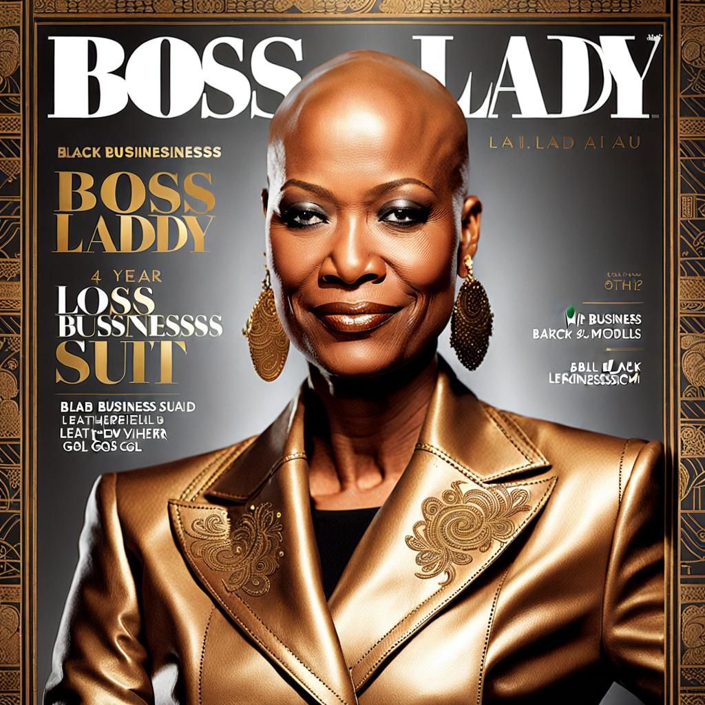 Magazine Cover: Confident Black Businesswoman in Gold Leathe...