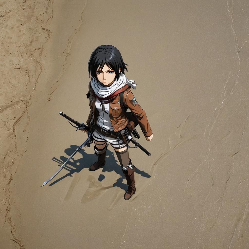 Mikasa Ackerman Relaxing on a Sunny Beach