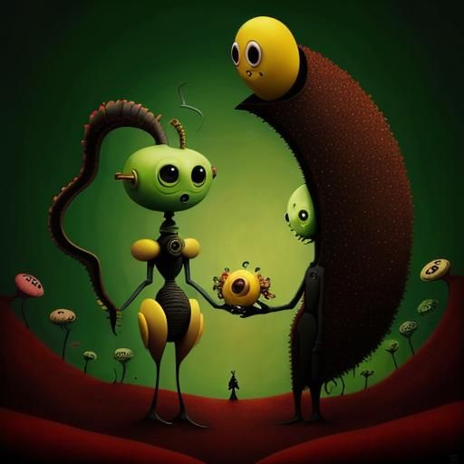 Surreal Anthropomorphic Banana Robot Flower Creature