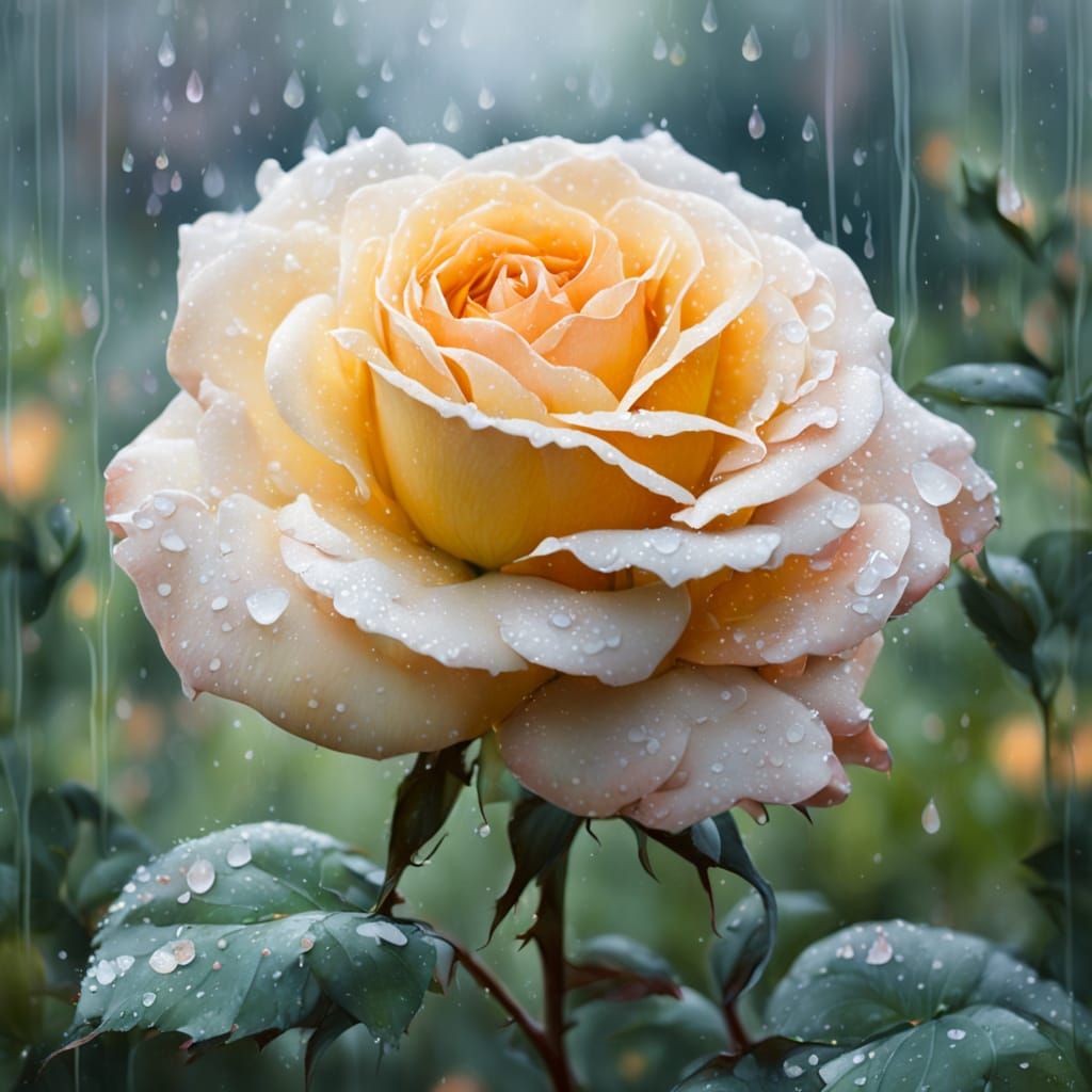 Dreamy Rose Painting with Misty Garden Background
