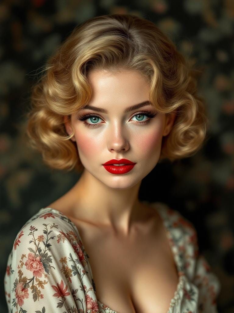 Pin-Up in Chiaroscuro Lighting with Porcelain Patterns