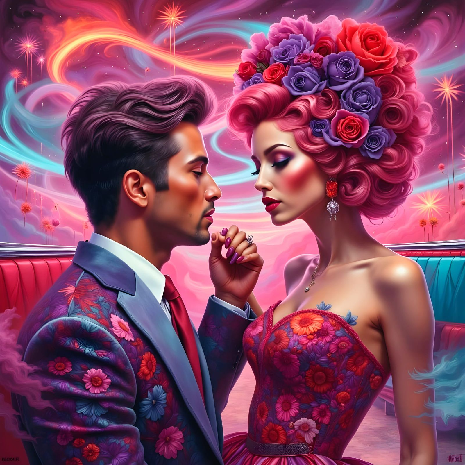 Retro Goddess in Psychedelic Bowling Alley Scene