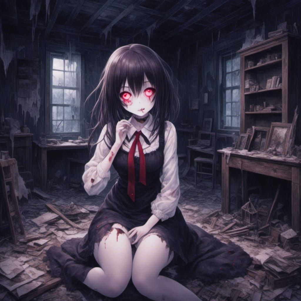 Anime Ghost Girl in Haunted House
