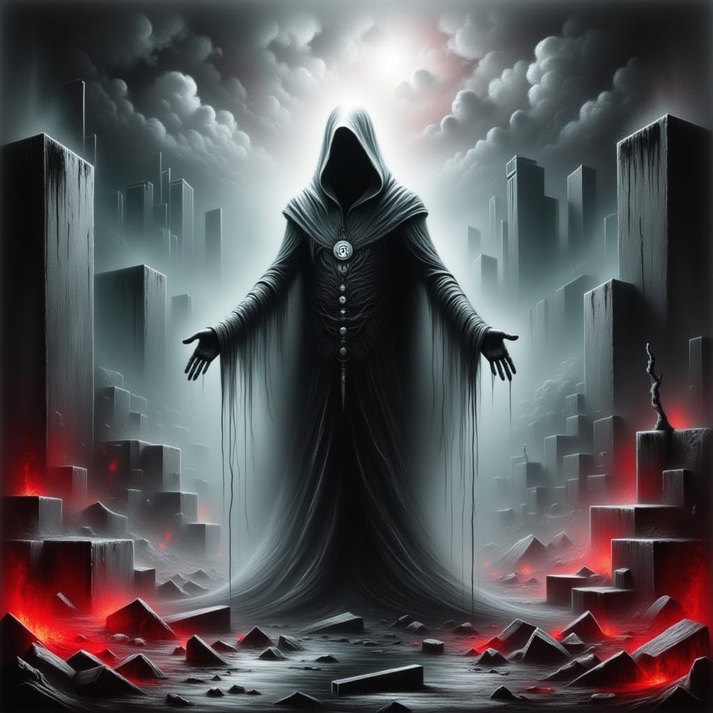 Mysterious Figure in Dreamlike Ruin: Digital Art