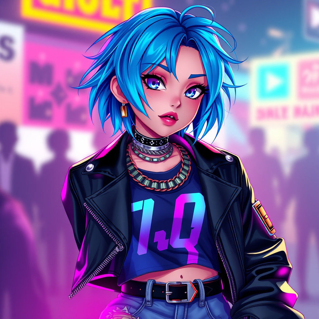 Anime Billie Eilish in Cyberpunk Streetwear