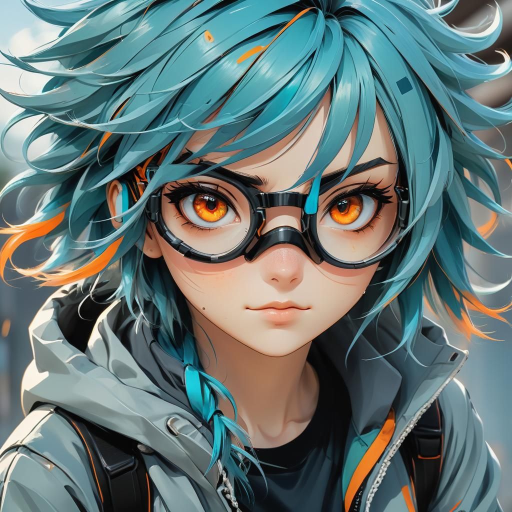 Anime Girl Portrait with Goggles in Studio Trigger Style